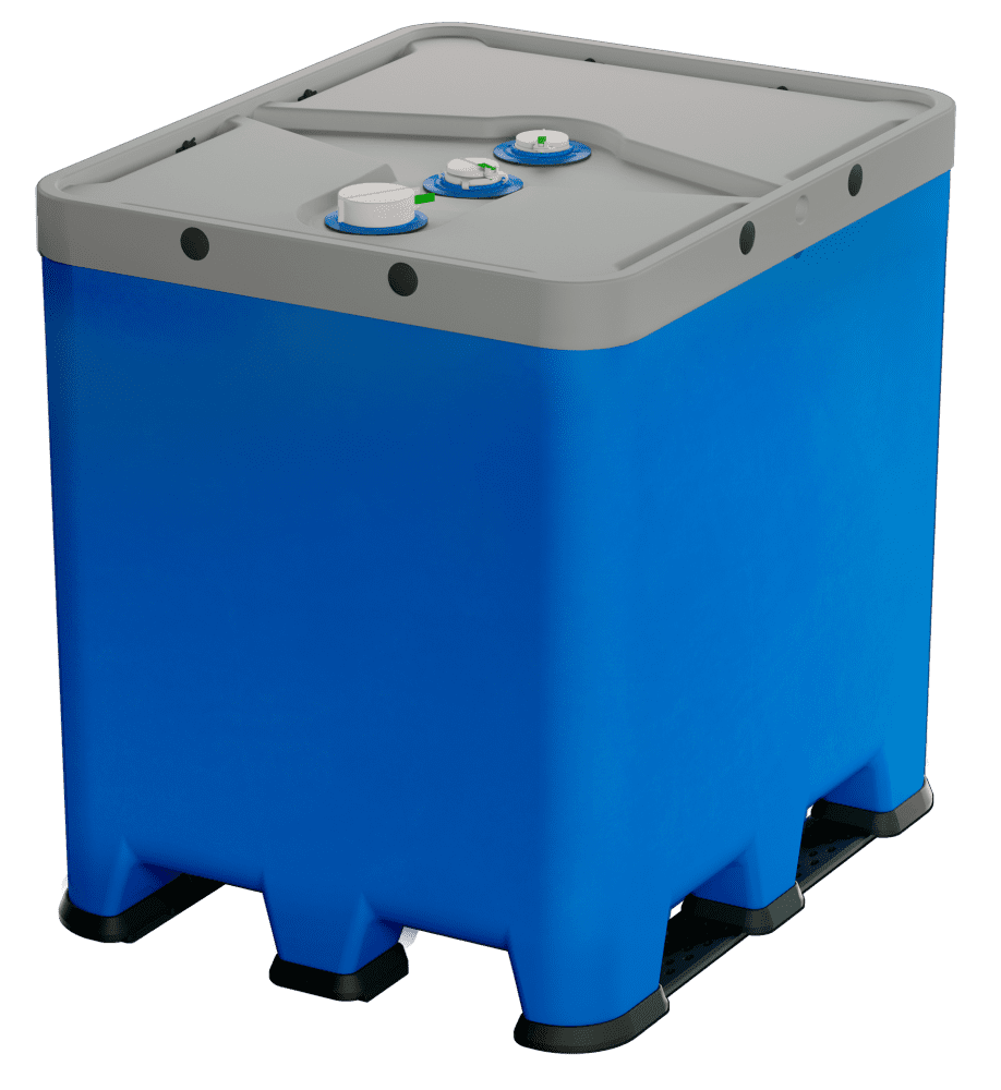 RIKUTEC Poly IBC UC 2.0 蓝色容器与灰色顶盖原厂产品图