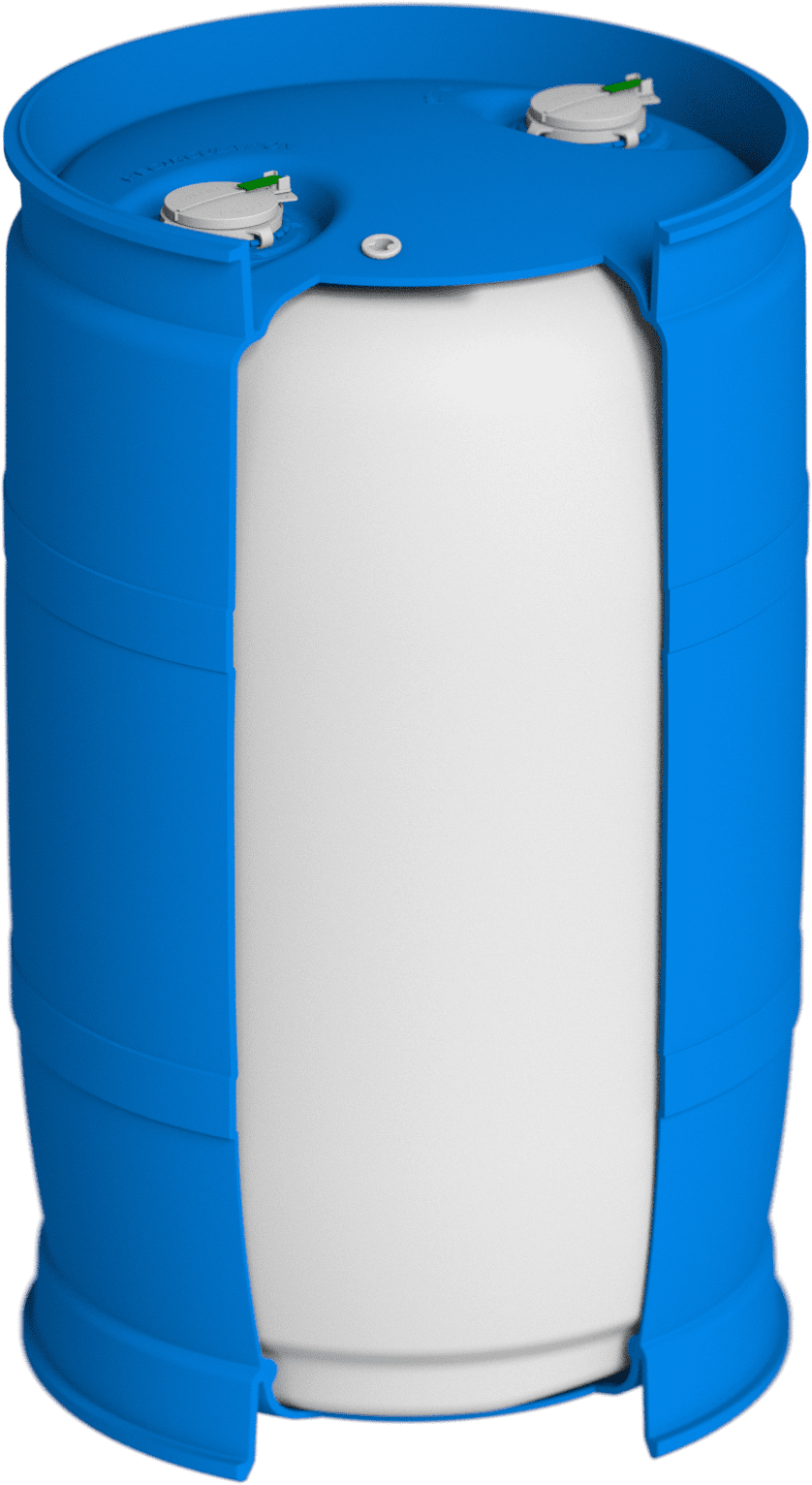 RIKUTEC TWIN DRUM 2.0 双壁桶原厂剖视图，显示蓝色外壁和白色内胆